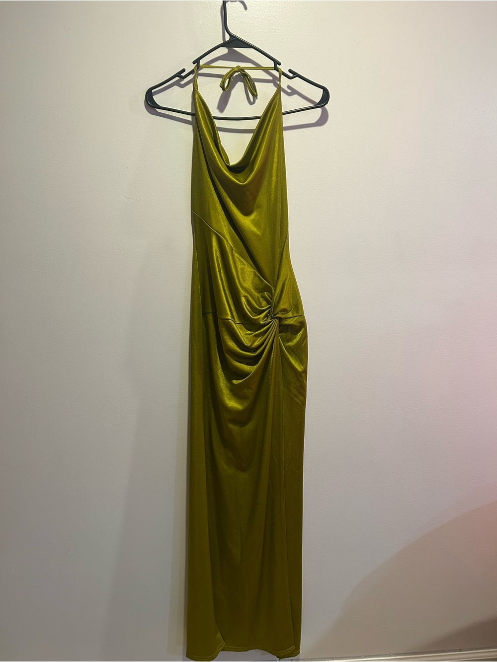 Olive Green Halter Maxi Dress with Twist Detail